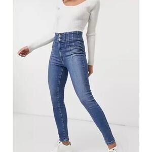 We The Free Womens 28 Blue Jayde High Waisted Retro Fit Darted Skinny Denim Jean